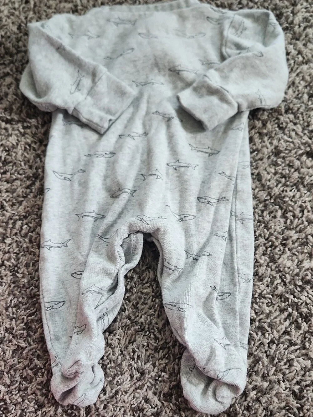 Soft Gray Shark-Print Footed One-Piece for Baby